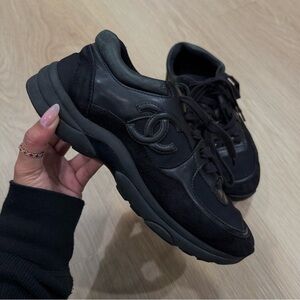 CHANEL Black Suede and Leather CC Sneakers